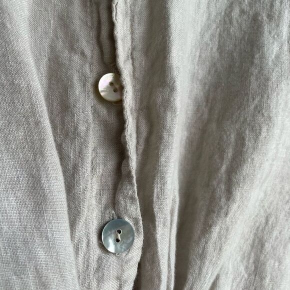 Vintage Tan linen crop tie front button down Made in Italy M - Picture 3 of 5